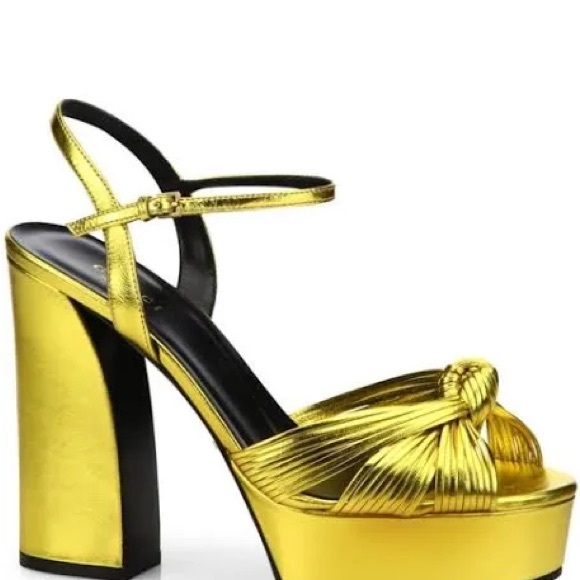 Gucci Gold Leather Allie Knotted Platform Ankle Strap Sandals - Picture 1 of 8